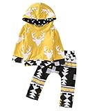 ベビー服 男の子 女の子 長袖鹿プリントパーカーと三角形 パンツアウトフィット (70(0-6M), イェロー)