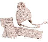 エムジュニア ニット帽子&マフラー・手袋セット ケーブル編み 1-20-191 ベージュ48cm