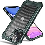 OKZone iPhone 13 Miniケース、マットカーボンファイバーミリタリードロッププロテクション付きの半透明マットバックケース、iPhone13ミニグリーン用のソフトシリコンエッジ