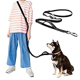 Bell & Pal 犬用リード 6in1多機能 長1.5-2.5ｍ 両手解放リード ハンズフリー リード 肩掛けリード 腰掛けリード トレーニングリード 犬用シートベルト ショック吸収可能 犬しつけ用リード 伸縮性のあるバンジー 反射材料 調節可能 グリーン (ディープ グリーン)