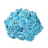 Funpa　造花　50点セット　ローズ　ブーケトス　インテリア　花嫁　新婦　結婚　ロマンチック　エレガント　直径8cm　全6色　フォーム (ブルー)