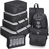 Packing Cubes, 9 Set Packing Cubes with Shoe Bag & Electronics Bag - Luggage Organizers Suitcase Travel Accessories (Black)