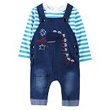 ベビー男の子服男の子ロンパースジャンプスーツオーバーオールストライプロンパースセット カラー: ブルー