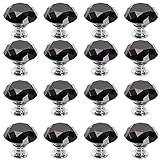 Seacan 引き出しノブ ドア取って 取手 ハンドル ツマミ 16個セット クリア クリスタルガラス ダイヤモンド形 食器棚 キャビネット 戸棚 ねじ付き お洒落 インテリア (クリア) (ブラック