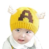 Youth Dream(ユースドリーム）A字柄　キッズ用ニット帽 翼付き　可愛い天使　防寒　ベビー　赤ちゃん(イエロー)