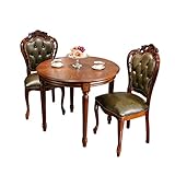 ヴェローナ クラシック ダイニング3点セット (テーブル幅90cm+革張りチェア2脚) [■] 組立設置付き