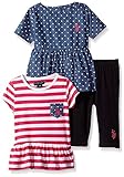 U.S. Polo Assn. Baby Girls' 3 Piece Legging Set Chambray Pocket Fuchsia Y1KV77FUV 12M [並行輸入品]
