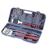 FlyingColors High Quality Barbecue Tool Set. Plastic Storage Case, Stainless Steel, Solid Wood handl