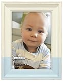 Malden International Designs Rustic Wood Fashion Off-White Picture Frame with Blue Dip Picture Frame