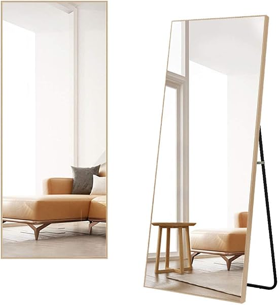 Milo's Mirror Workshop Full Body Standing Mirror, Large Full Length Mirror, Wall Mirror, Aluminum Alloy Frame, Stylish, Shatterproof (63.0 x 19.7 inches (160 x 50 cm), Champagne, Gold) - 1