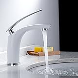 bluecookie_jp"洗面用水栓 シングルレバー混合水栓 キッチン用水栓 単水栓 オリジナルなデザイン 取り付けホース付き 手洗いボウル用 高品質 耐用 (ホワイト) 保証期間5年 K"