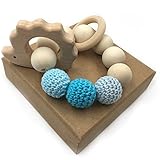 Kissteether かぎ針編みビーズ手ぬぐいセット未処理のブナテザー、オーガニックウッド付きヘッジホッグのおもちゃウッドブレスレットベビーママキッズウッドテーゼバングル (木の色 9)