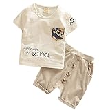 【SEBLES】ベビー 赤ちゃん 男の子 半袖 ラウンドネック プリント 無地 ポケット Tシャツ クール ズボン ボトムス パンツ セット ツーピース コットン 綿(ホワイト,90cm)