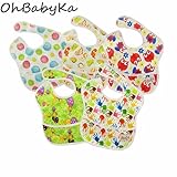 Ohbabyka5点セット ビブ お食事エプロン スタイ よだれかけ スーパービブ 防水 袖なし 保育園 ベビー用エプロン 給食 ポケット付き 赤ちゃん用エプロン 離乳食エプロン (SZY050607