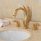LightInTheBox Golden Handles Deck Mounted Ornate Swan Sink Mixer [並行輸入品]
