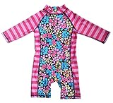 Bonverano　ラッシュガード　ベビー　女の子　半袖　ワンピース　UVカット　水着　キャップ付き　二点セット(18015-18-24M)