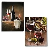 キャンバスワインPrints – のセット2 LED照明付き画像のワイン – 電池式壁アートfor anyワインテーマ装飾