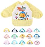 Adamz.sp 赤ちゃん ベビー 食事 エプロン 長袖 防水 食べこぼしポケット ビブ スタイ ガウン スモック 種類いっぱい (イエロー／チェック／さる)