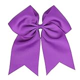 2個入り、18cm (7インチ)、伸縮性タイを使用した大型ブティックチア―ヘアボウ型の女の子の赤ちゃん用ポニーテール押さえ (アメジスト)