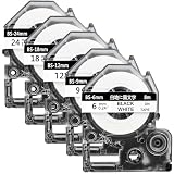 Lopisfa 6mm 9mm 12mm 18mm 24mm 互換 キングジム テプラ テープカートリッジ テプラPRO テープ 白ラベル 黒文字 セット