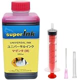 superInk ユニバーサルインク マゼンタ （染料） 詰め替え 互換インク 250ml （インクジェットプリンターすべてのブランド用） + 手袋1組 + 10ml注入器 + 針 + キャップ