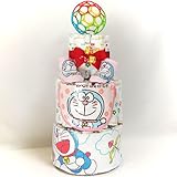 16065 おむつケーキ３段　男女共用　ドラえもん　スタイとベビーソックス　楽しいオーボール付き キャラクターオムツケーキ出産祝い