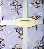 Domain Full / Queen Girls Plush Bed Blanket Smiling Dancing Monkeys with Flowers on Lilac Purple [並行
