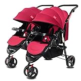 Feemom(フィーマム) ベビーカー 二人乗りベビーカー 双子ベビーカー 工具不要二台分割可能 ハイシート リクライニング機能付き 折り畳み簡単 (ワインレッド)
