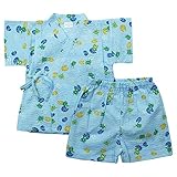 《盛夏 甚平》(ジンベイ) 日本製ベビー男児 リップル生地カエルさん総柄甚平スーツ 80cm /ブルー NO.OG-75543