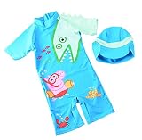 Double two 子供 ベビー 男の子 水着 ラッシュガード ストライプ UAカット 恐竜＋豚 帽子付き3歳~7歳 (100－110cm)