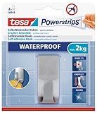 tesa 59707 Waterproof Powerstrips, Stainless Steel Rectangular Hook, Self-Adhesive and Removable by 