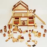 [アウトレット品]木のおもちゃSoopsori(スプソリ) 組立式3階建て木製ドールハウス 動物人形や家具がたくさん入ったごっこ遊びセット 木製ドライバーつき