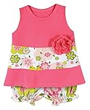 Stephan Baby A-Line Top and Bloomer Style Diaper Swirly Flower Cover Set Pink/Green/White 6-12 Month