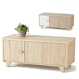 LOWYA （ロウヤ） テレビ台 テレビボード ツートン扉 フラップ扉 可動棚 コード穴 スリット 32vまで対応 幅80cm サイドボード ナチュラル ホワイト