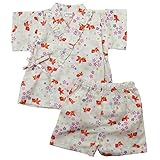 《盛夏 甚平》(ジンベイ) 日本製ベビー女児 サザンクロス生地金魚総柄衿フリル甚平スーツ 90cm/オフシロ NO.OG-75552