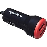 Amazonベーシック 24W 2ポート USB-A 携帯電話用車載充電器（iPhone 15/14/13/12/11/X、Samsungなど） PPS非対応 ブラック/レッド