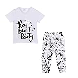 Ochine 新生児　幼児　短袖　Tシャツ+パンツ　2点セット　男女兼用　コットンブレンド　かわいい英字プリント　子供服　カバーオール　出産祝い　4-18月設定