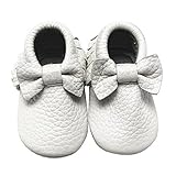 Mejale Baby Soft Sole Leather Moccasin White Tassel Bow Infant Toddler Baby Girl Shoes Prewalker by 
