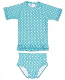 RuffleButts ラッフルバッツ水着 UPF50+ ラッシュガード Polka Dot Ruffled Rash Guard Bikini (18-24m（80）, Aqua（アクア）) [並行