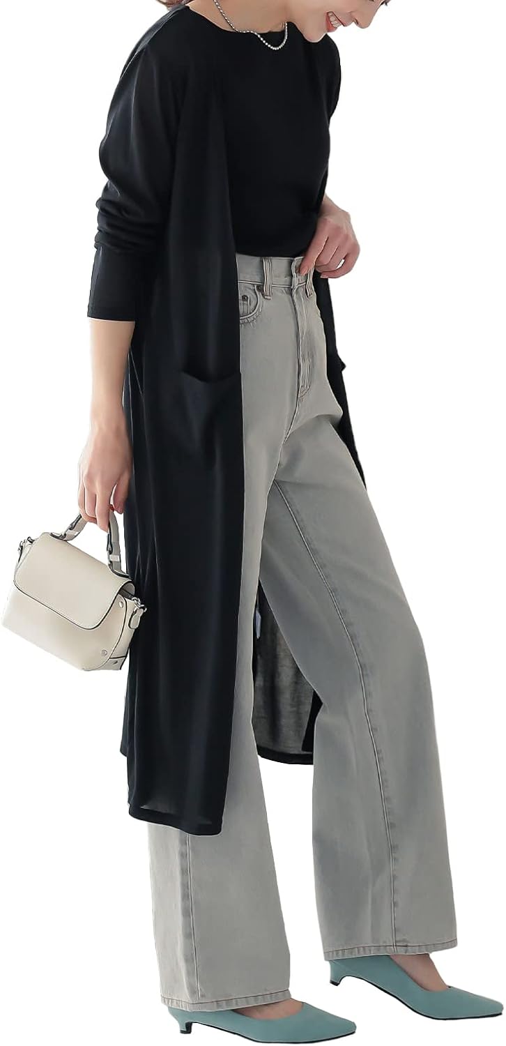 [神戸レタス] ロングカーディガン レディース 夏 薄手 ゆったり 透け感 長袖 サマーニット 冷房対策 体型カバー[C3703]