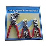 XHSP 3pcs Punch Pliers Set Shoe Brass Eyelets Setting Plier Leather Belt Hollow Hole Punches Red (wi