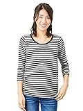 Angeliebe エンジェリーベ マタニティ トップス 授乳口付き 綿混 やわらか フライス ラウンド ネック 七分袖 Tシャツ 産前 産後 妊婦服 S ～ M ブラック × オフ ボーダー 213