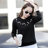 XUANKU Loose Tシャツ刺繍ファッションサイズもマッチシンLong SleevedセーターLady ブラック