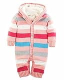 ベビー服 裏ボア ロンパース ニットカバーオール ボタン開き ボーダー柄 可愛い 暖かい 赤ちゃん 出産お祝い プレゼント (ピンク, S)