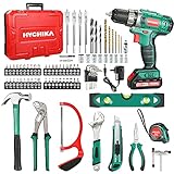 工具セット HYCHIKA ツールセット 電動ドリル 工具箱 メジャー 水平器 六角レンチ モンキーレンチ カッターナイフ のこぎり ハンマ
