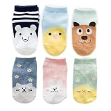Vwu 6ペアユニセックスベビーソックスLittle Girls Boy No Show Socks幼児コットン可愛い漫画動物ローカットソックス1 – 3 / 4 – 6 / 7 – 10y