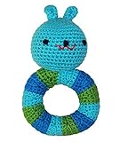 Bunny Baby Rattle Blue - Hand Crocheted Made of Soft and Silky Yarn - KidStyle by Amikins [並行輸入品]