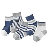 ベビー 子供 ソックス 可愛い 赤ちゃん おしゃれ ストライプ 綿ソックス 吸湿速乾 抗菌 防臭 靴下 5足セット (L, ダークブルー)