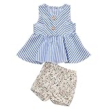 SIEGES 可愛い ベビー服 セットアップ ストライプ シャツ 花柄 ショートパンツ 上下セット オシャレ 通園 発表会 旅行 ブルー 女の子
