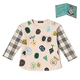クレードスコープ(キッズ&ベビー)(kladskap) コロボックルコラボ時計の王様袖チェック切り替えTシャツ【ベージュ/110】